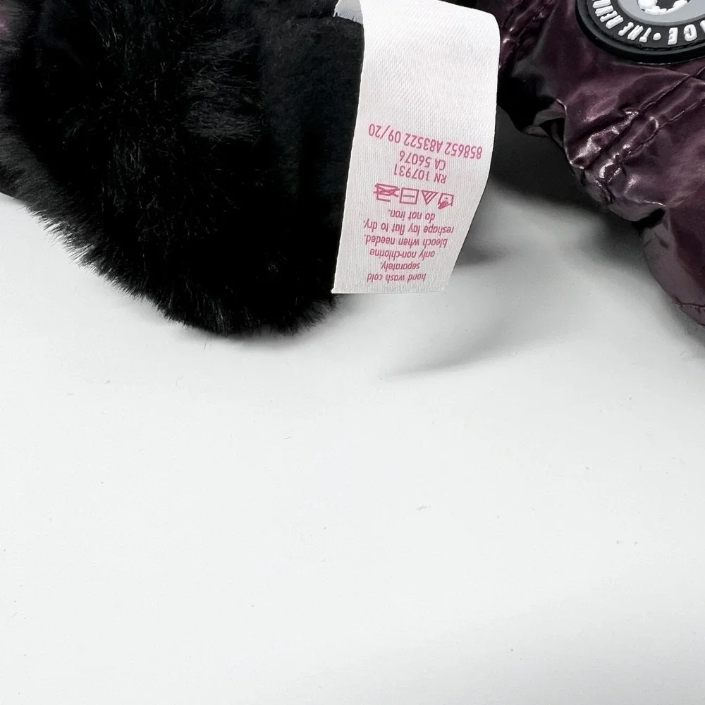 Justice Girls Metallic Purple Quilted Trapper Hat and‎ Mittens Set Faux Fur Trim